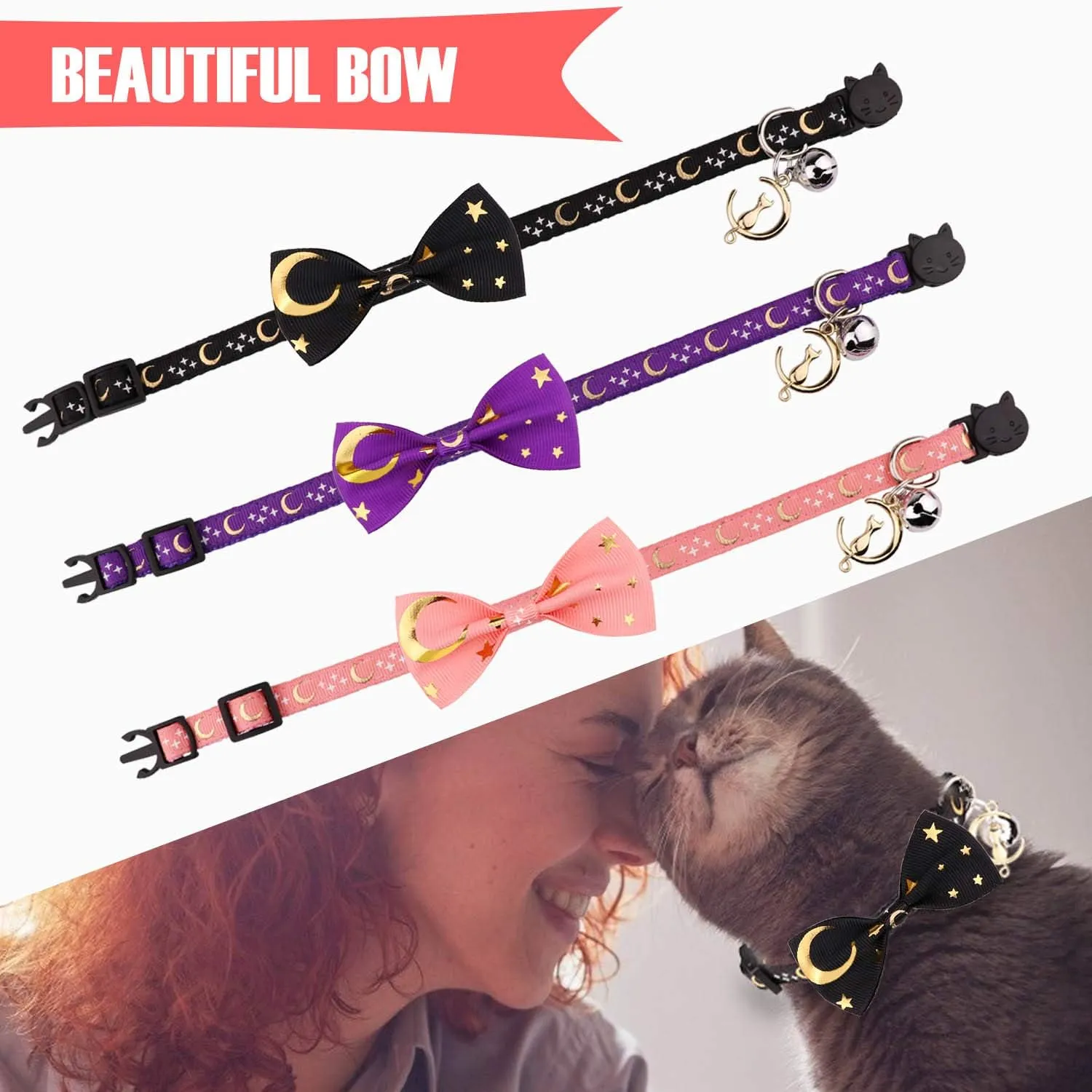 2 PCS Breakaway Cat Collar with Bow Tie and Bell