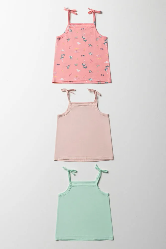 3 Pack Strappy Vests Pink & Aqua