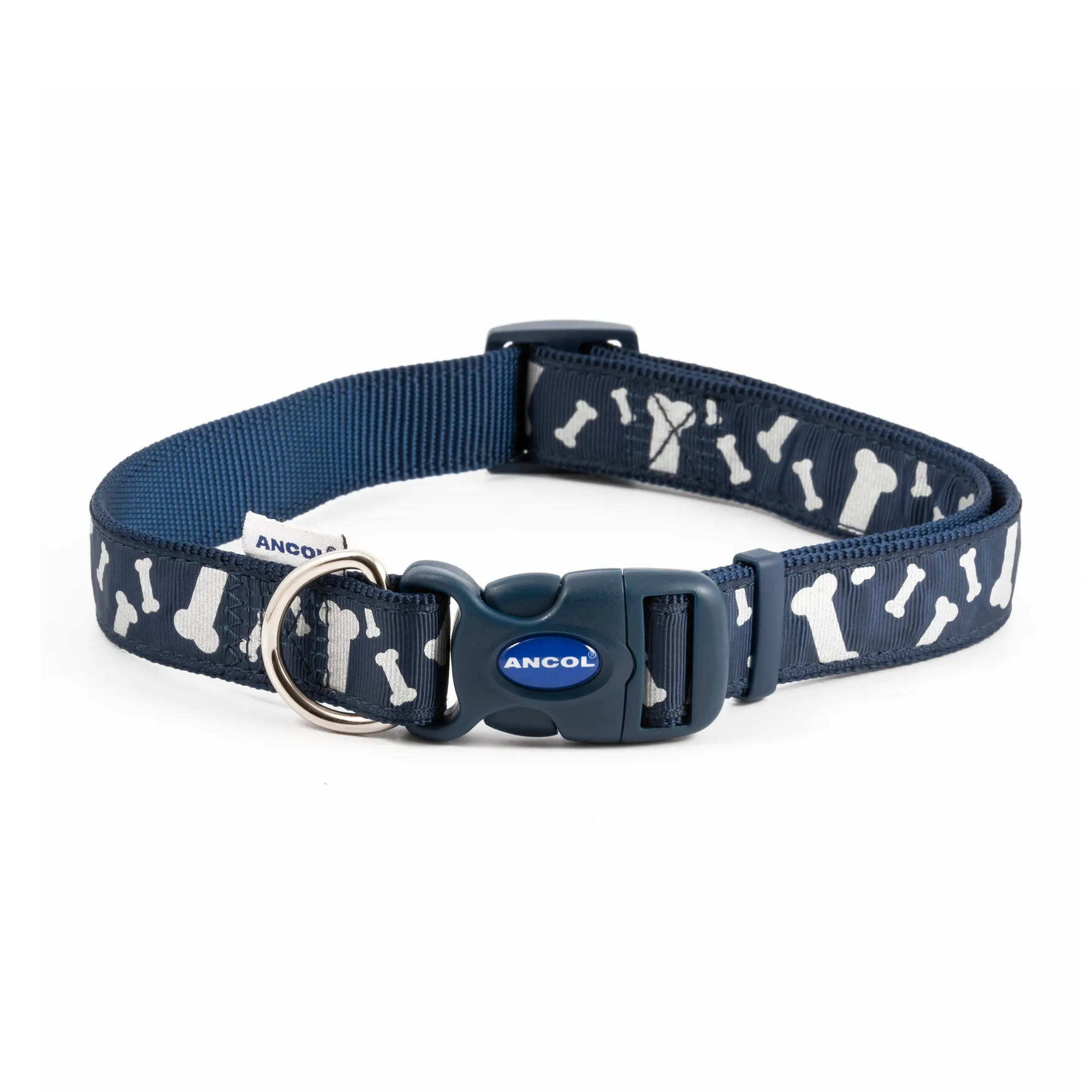 Ancol Paw and Bone Adjustable Reflective Blue Dog Collar