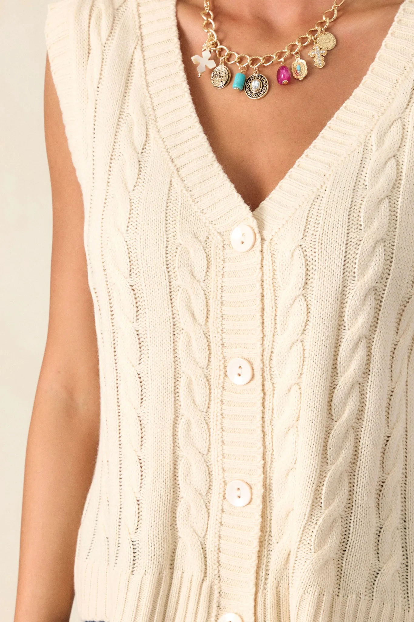 Behind Blue Eyes Light Beige Sweater Vest