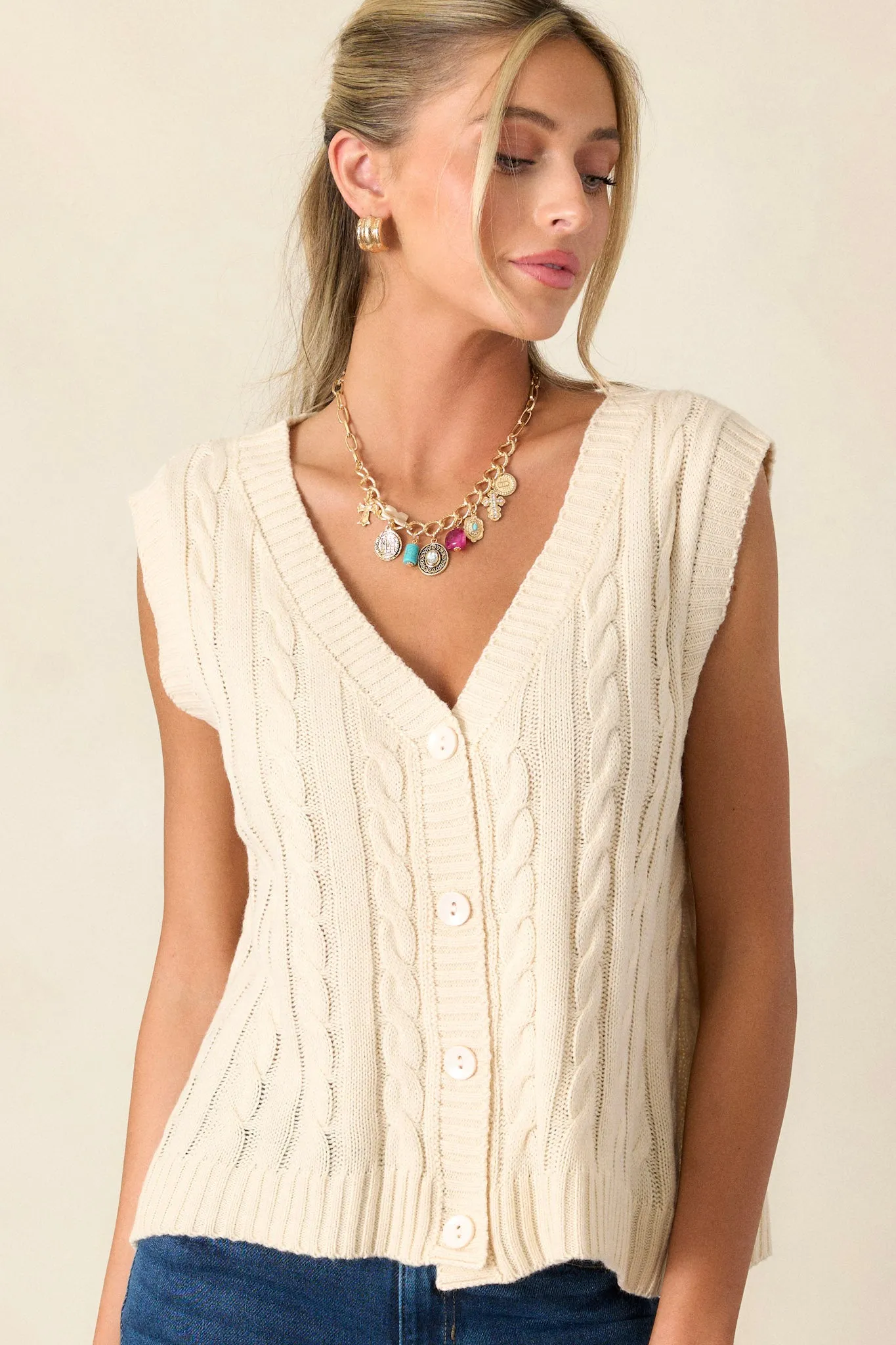 Behind Blue Eyes Light Beige Sweater Vest