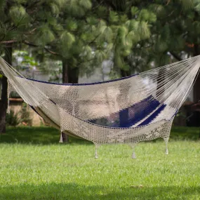 Blue and White Striped Cotton Double Hammock