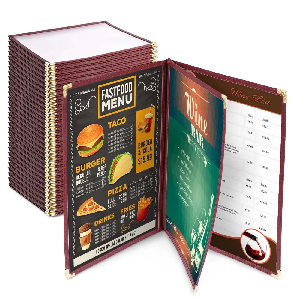 Clear Menu Covers 30ct/Pack 8.5x11 3-Page 6-View