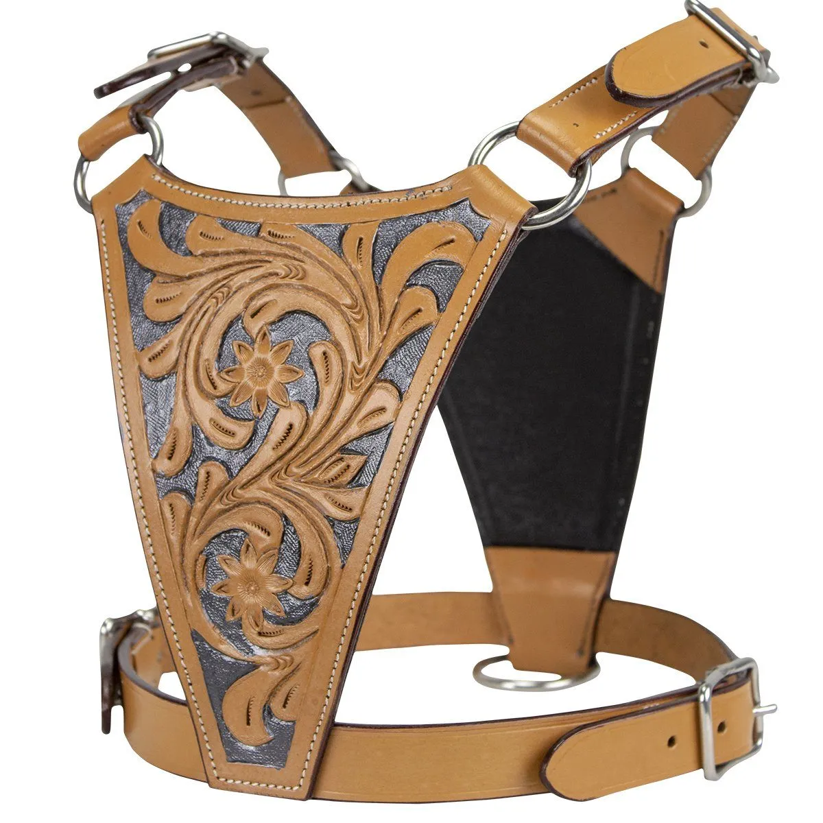 CuteNfuzzy Premium Hand Tooled Gaucho Leather Padded Dog Pulling Harness - London Tan