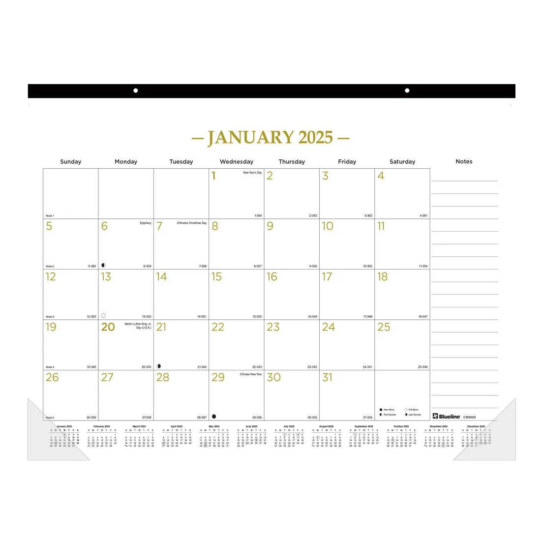 Gold Monthly Desk Pad 2025, English (C199003-25)<br>*2025 Edition now sold out