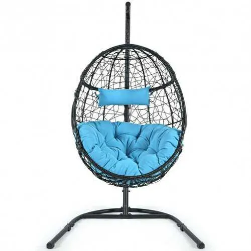 Hanging Cushioned Hammock Chair with Stand-Blue