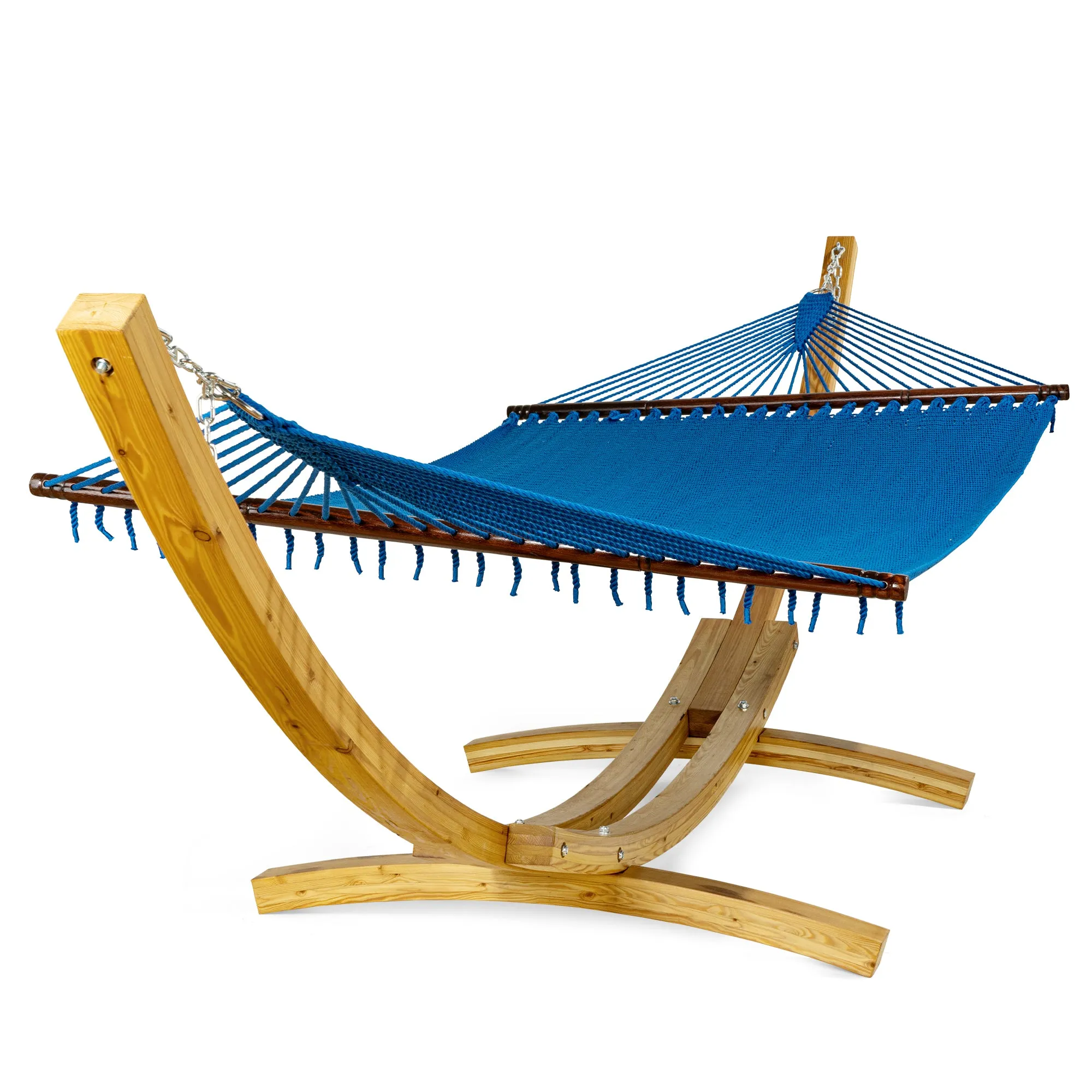 Jumbo Blue Hammock and Wood Arc Stand | Caribbean Hammocks