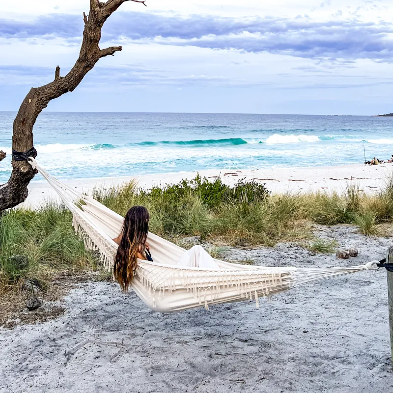 Large White Canvas Hammock with Tassels