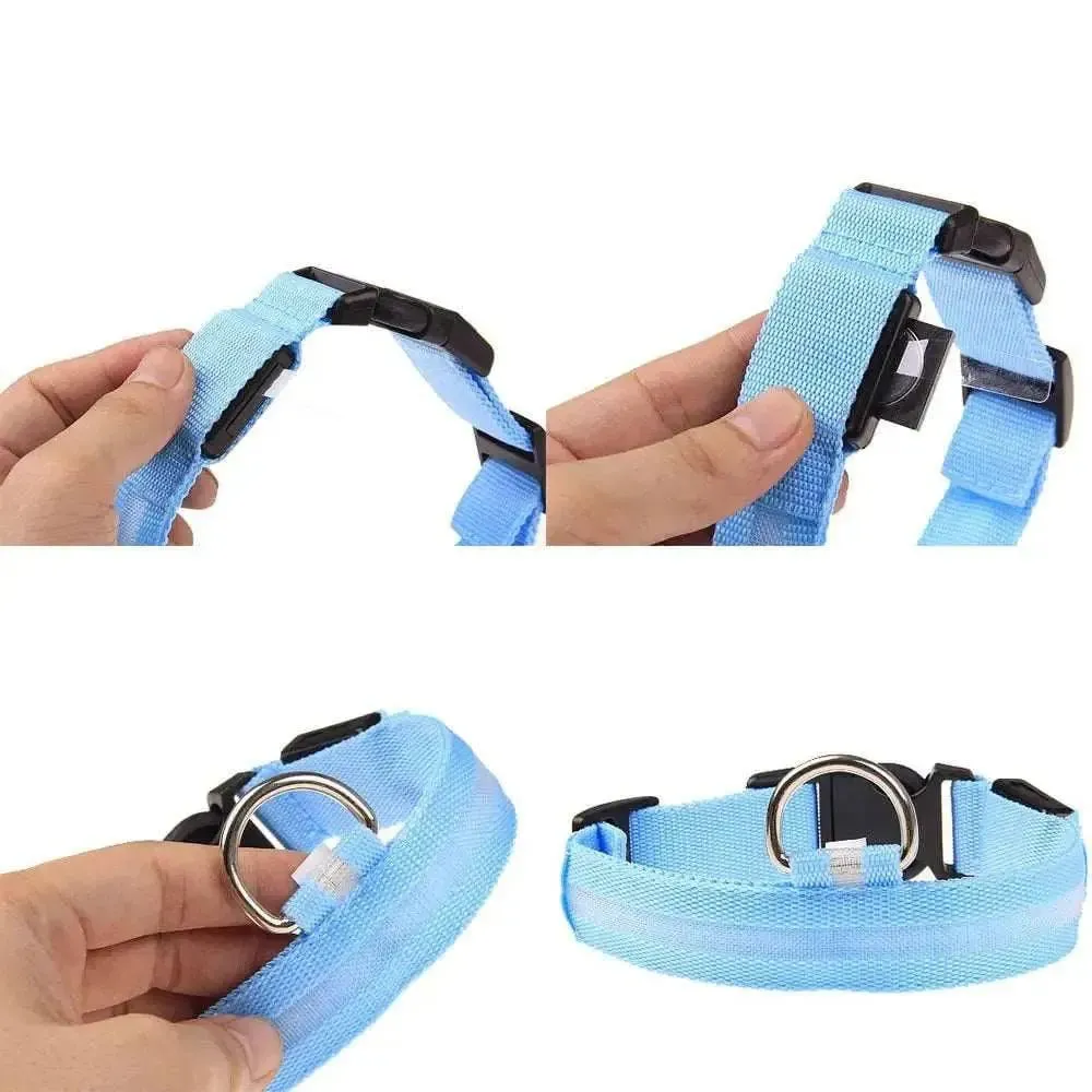 LED Adjustable Dog Collar Blinking Flashing Light up Glow Pets Safety Waterproof