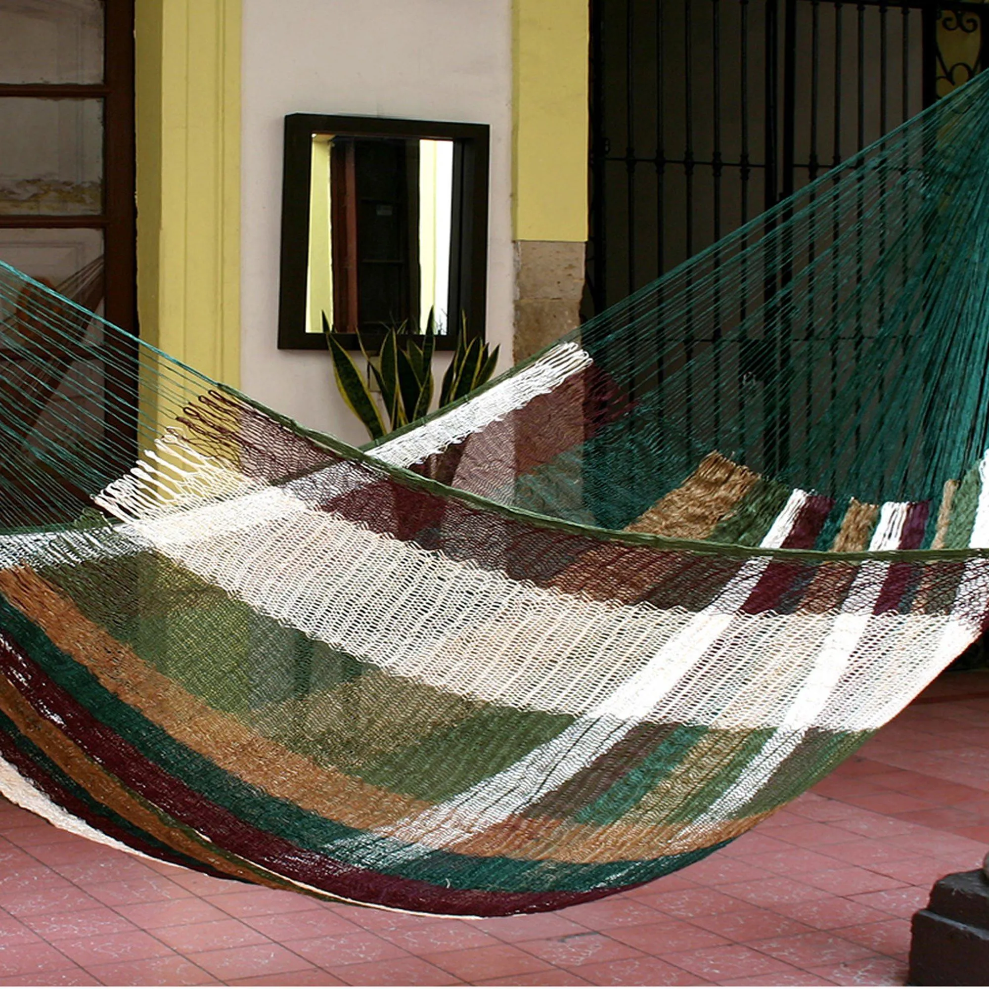 Mayan Hand Woven Earthtone Striped Two Person Hammock