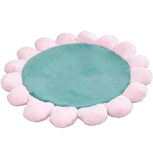 Mollismoons Round Flower Bedroom Carpet Non-Slip Kids Room Crawling Mats Computer Hanging Chair Mat Baby Room Play Mats Yoga Cushion (Pink-Green)