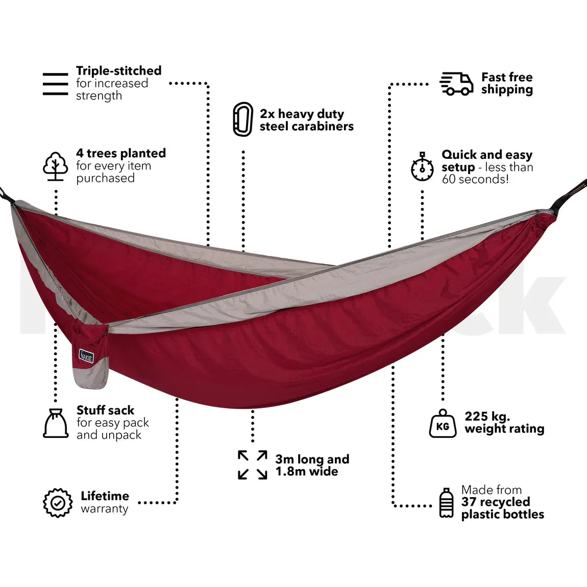 Nakie Recycled Hammock with Straps