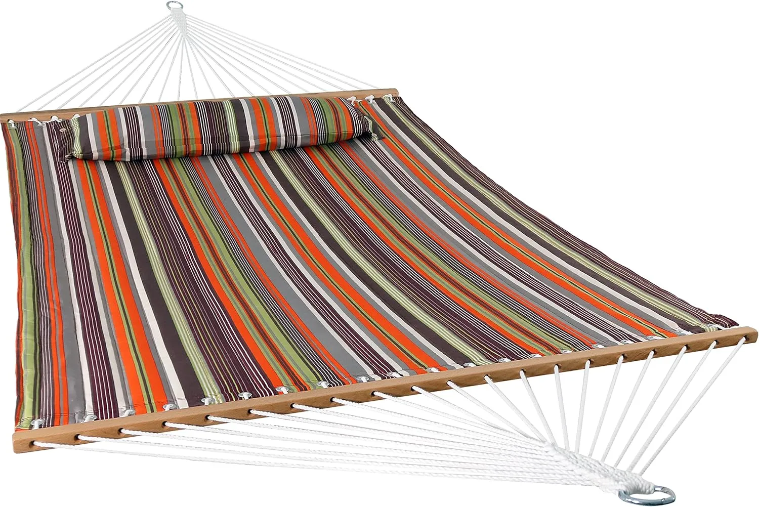 Outdoor Quilted Fabric Hammock - Two-Person with Spreader Bars - Heavy-Duty 450-Pound Capacity