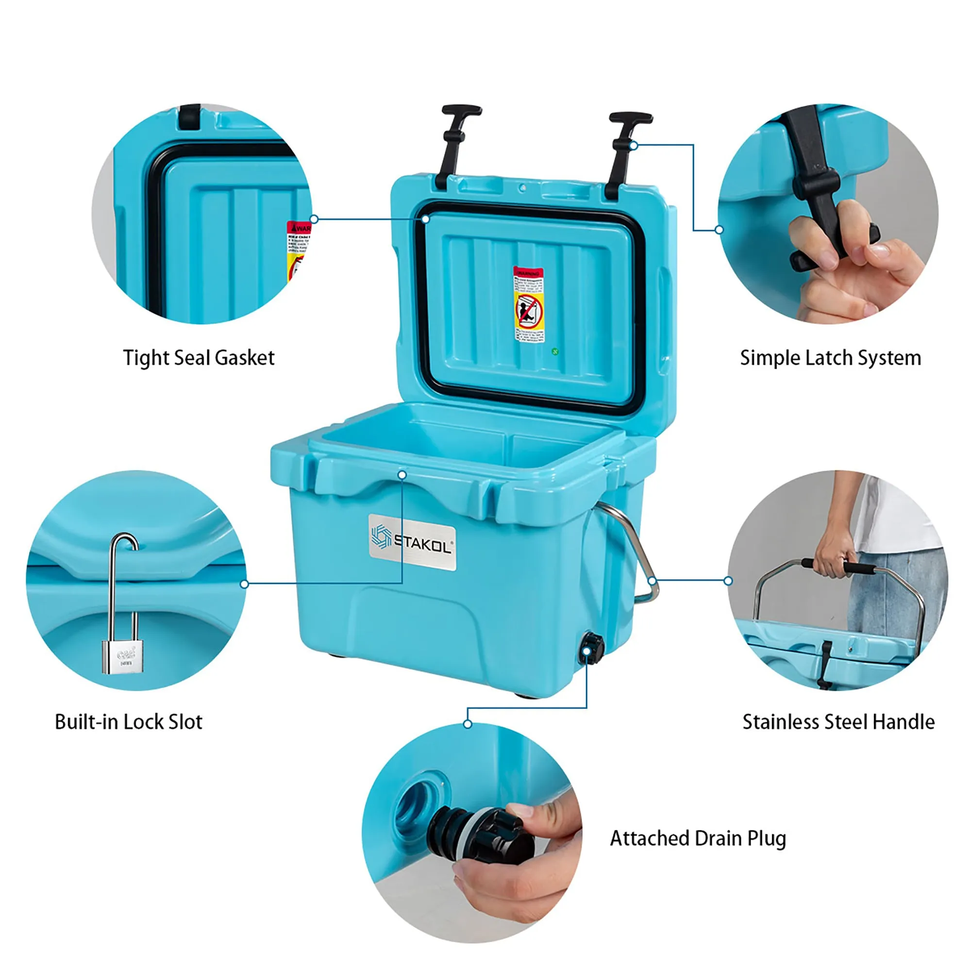 SKTAKOL 16 Quart Cooler Portable Ice Chest Leak-Proof 24 Cans Ice Boxfor Camping Blue