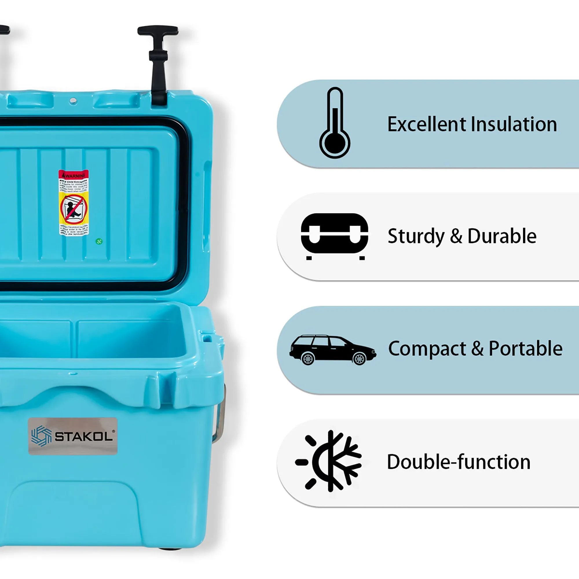 SKTAKOL 16 Quart Cooler Portable Ice Chest Leak-Proof 24 Cans Ice Boxfor Camping Blue