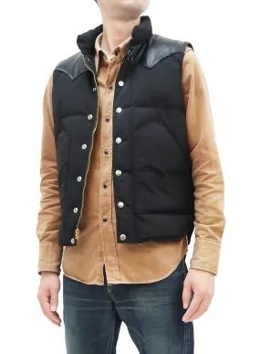 Sugar Cane Down Vest with Leather Yoke Panel Men's Winter Outerwear Vest SC15222 119 Black/Black