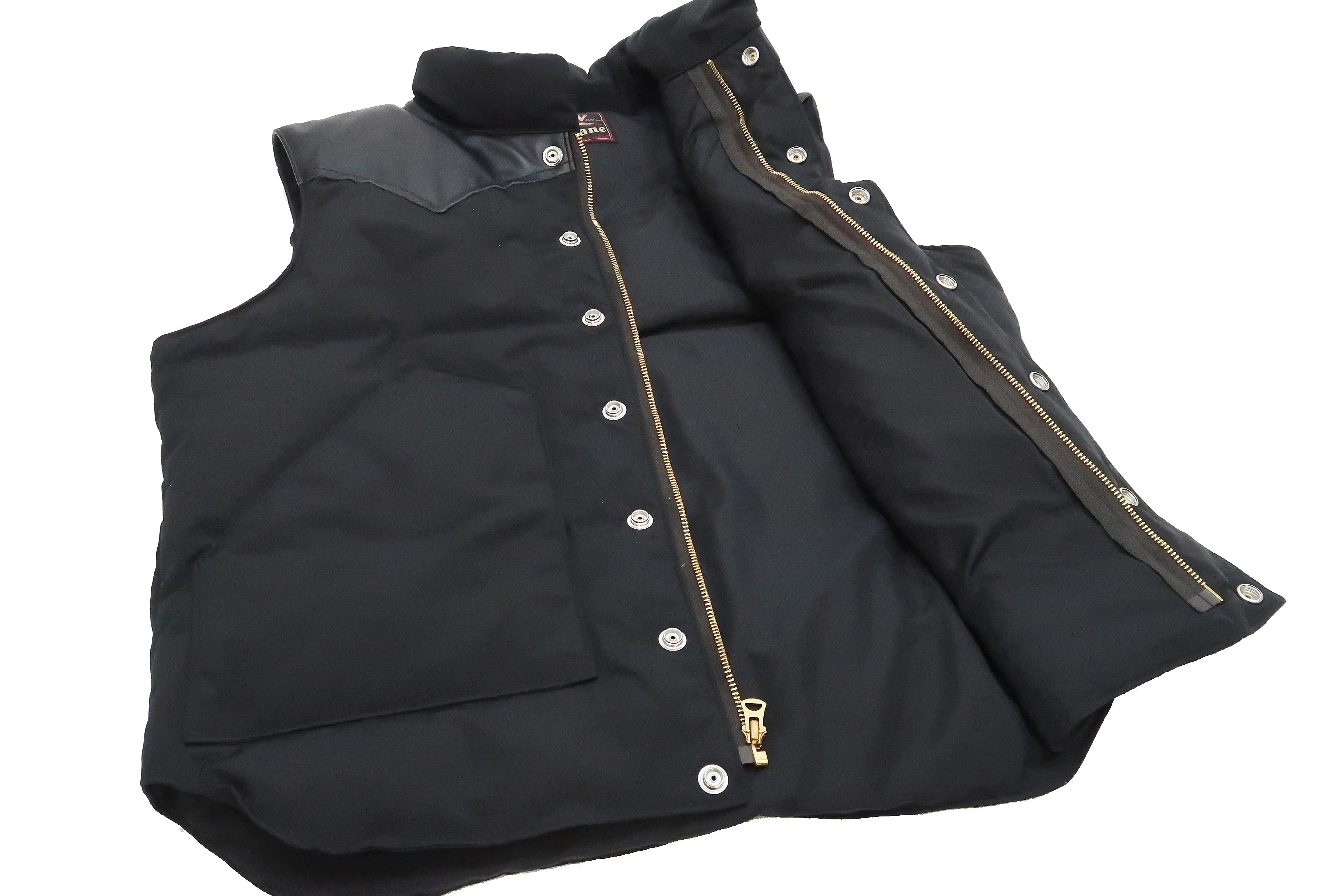 Sugar Cane Down Vest with Leather Yoke Panel Men's Winter Outerwear Vest SC15222 119 Black/Black