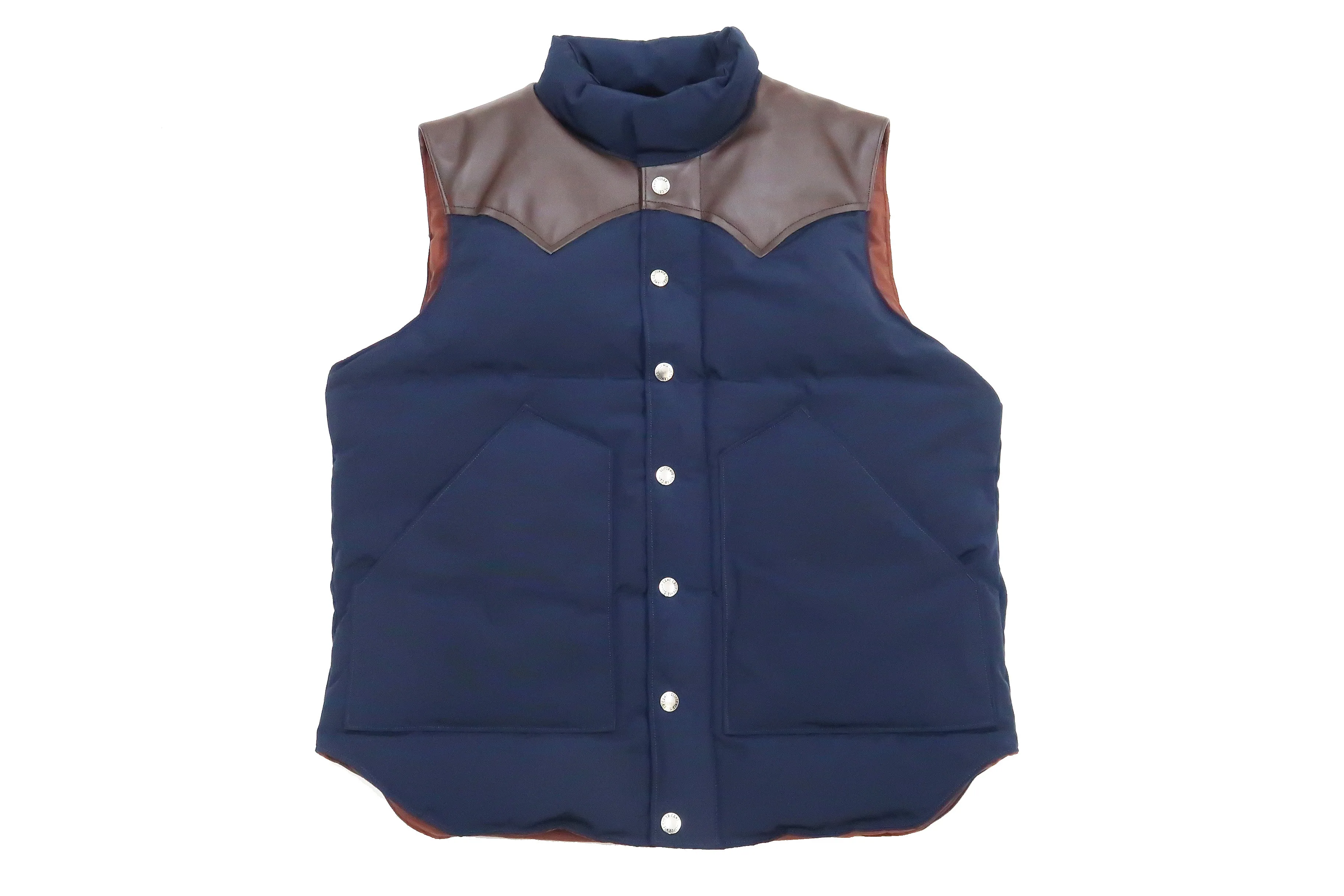 Sugar Cane Down Vest with Leather Yoke Panel Men's Winter Outerwear Vest SC15222 128 Navy-Blue/Brown