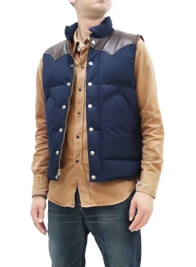 Sugar Cane Down Vest with Leather Yoke Panel Men's Winter Outerwear Vest SC15222 128 Navy-Blue/Brown