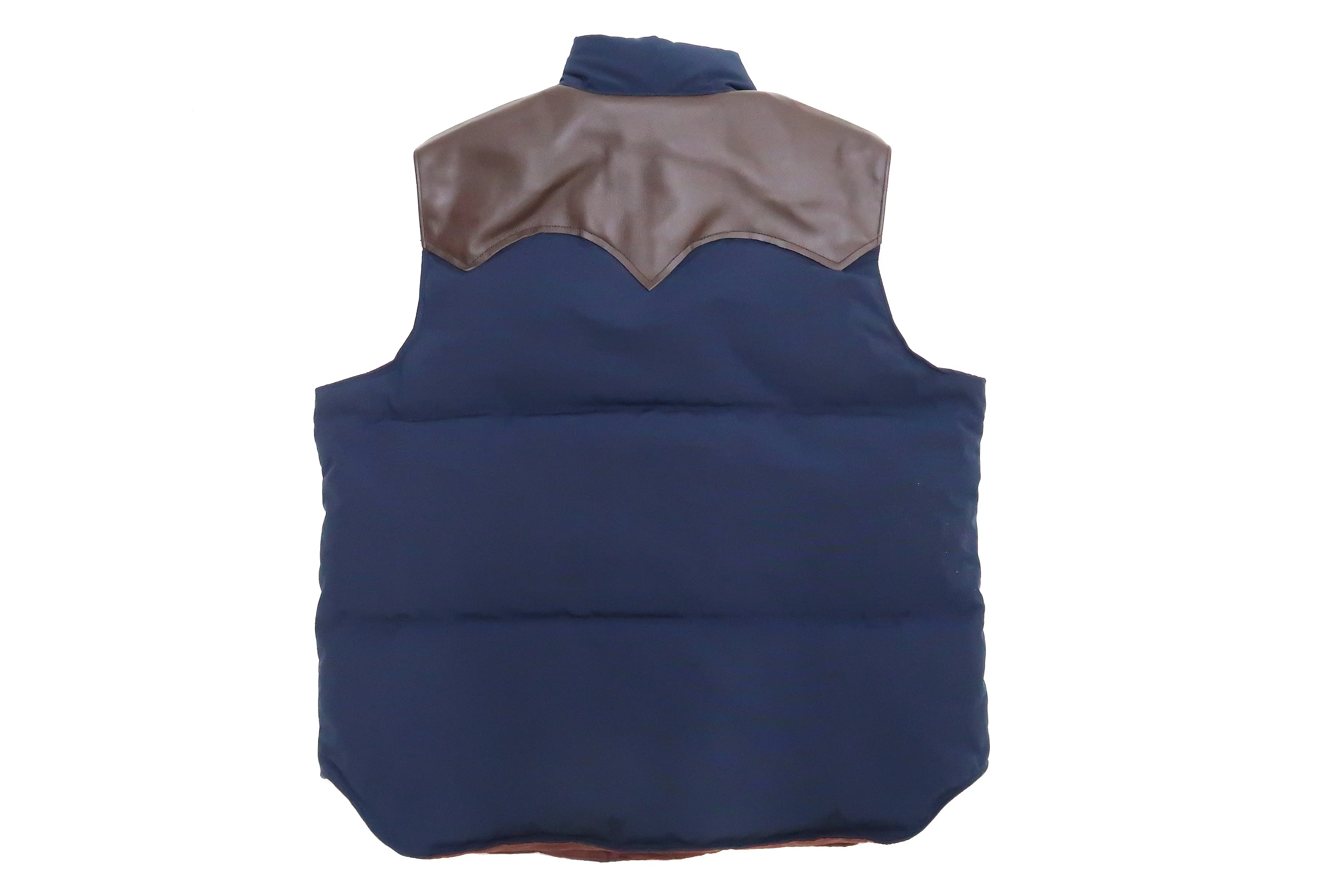 Sugar Cane Down Vest with Leather Yoke Panel Men's Winter Outerwear Vest SC15222 128 Navy-Blue/Brown