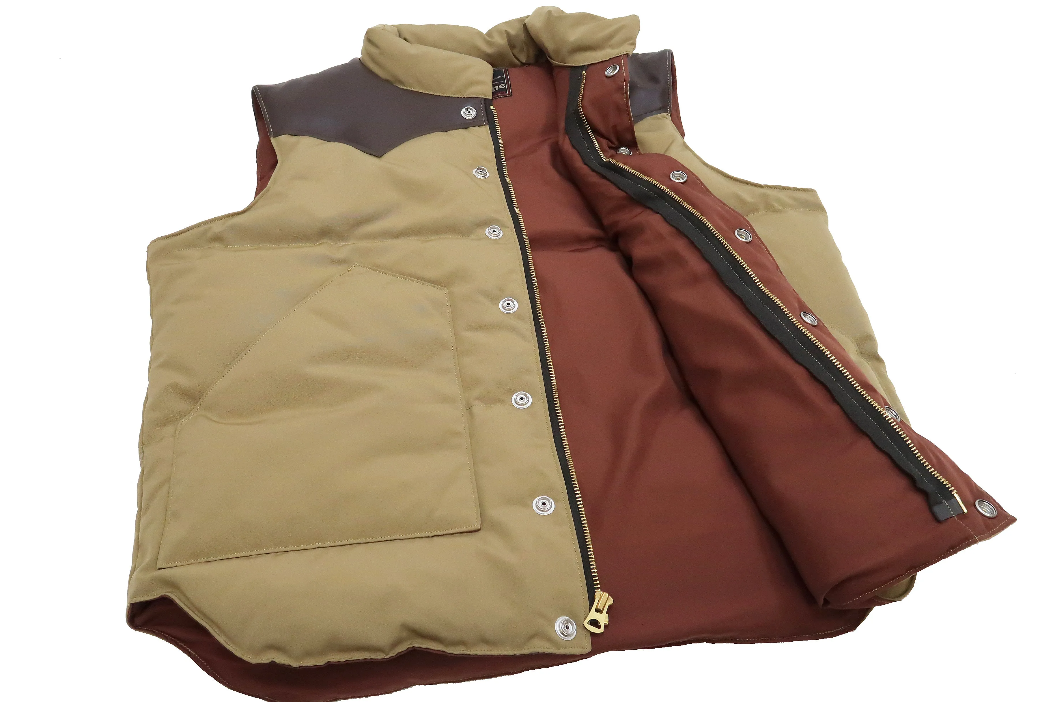 Sugar Cane Down Vest with Leather Yoke Panel Men's Winter Outerwear Vest SC15222 133 Beige/Brown