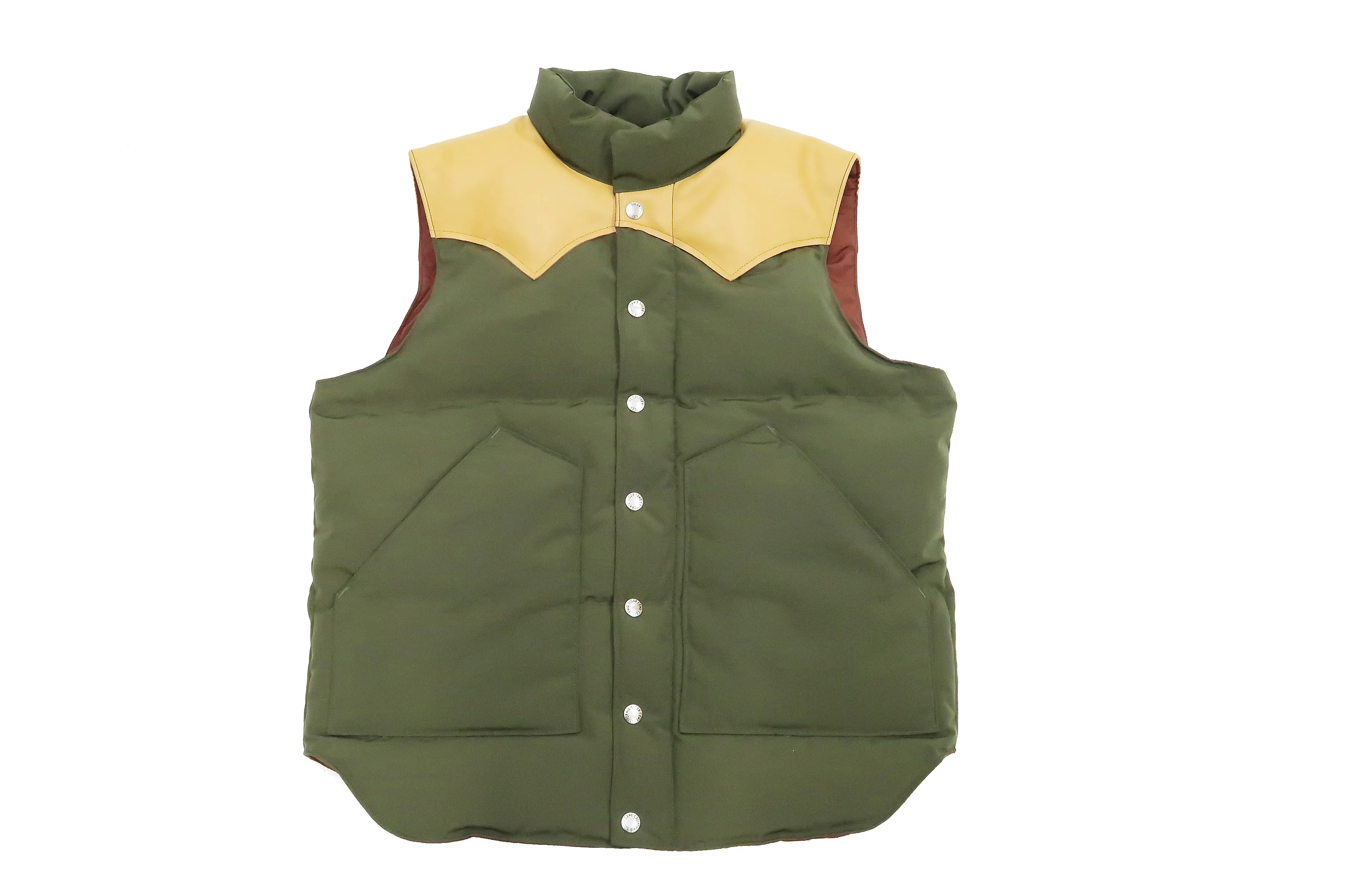 Sugar Cane Down Vest with Leather Yoke Panel Men's Winter Outerwear Vest SC15222 149 Olive/Camel