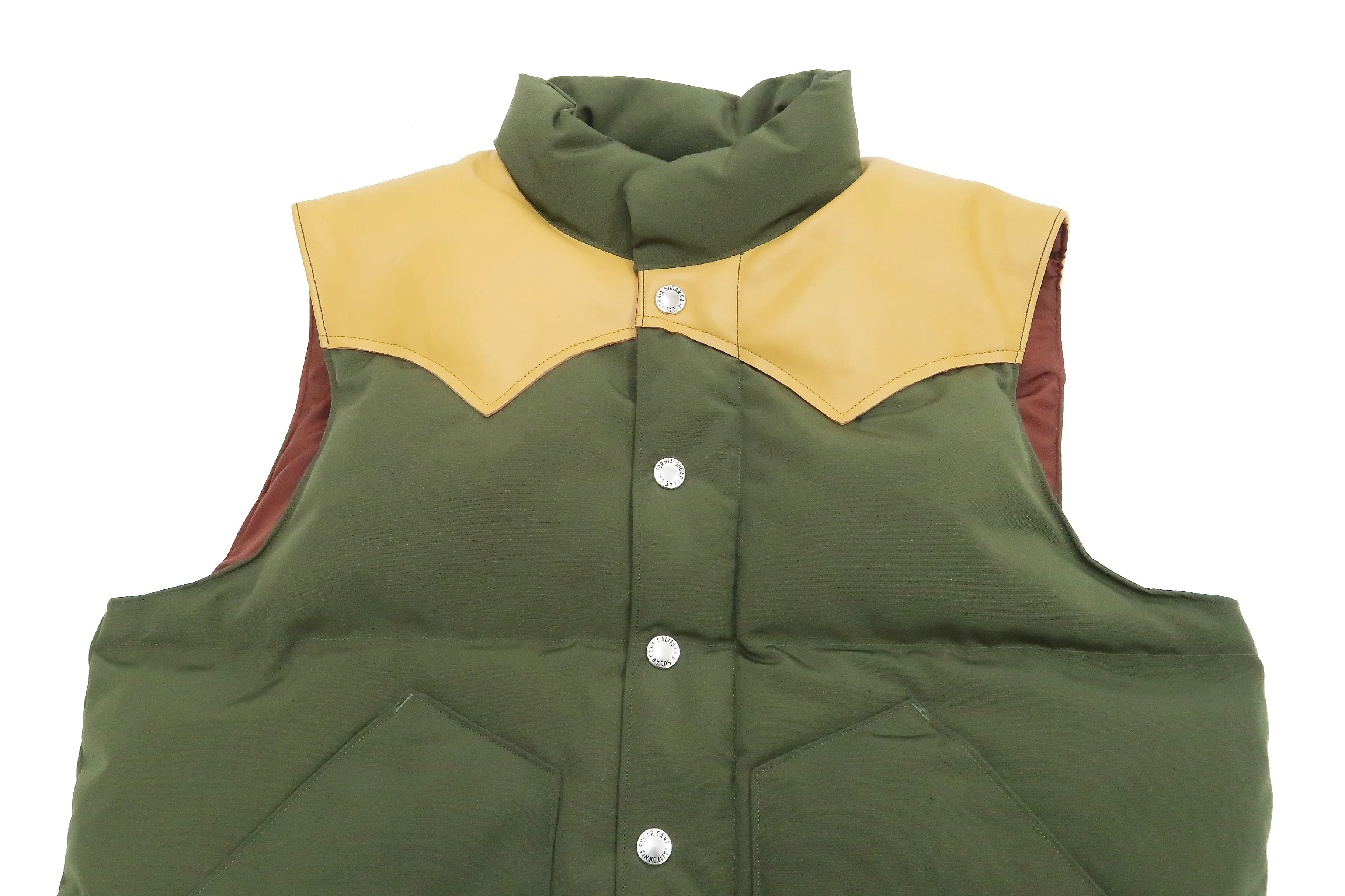 Sugar Cane Down Vest with Leather Yoke Panel Men's Winter Outerwear Vest SC15222 149 Olive/Camel