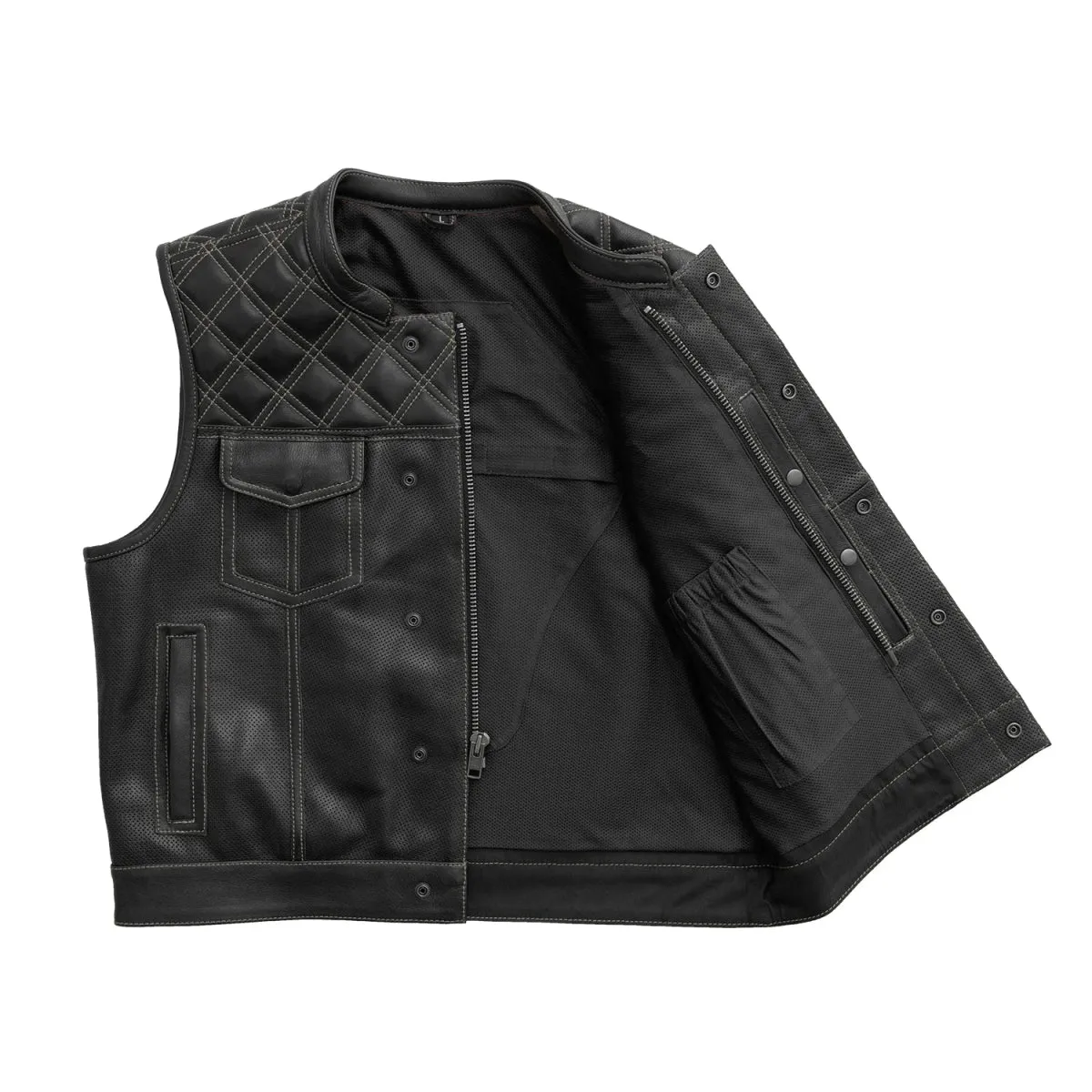 Upside Perforated Men's Club Style Leather Vest