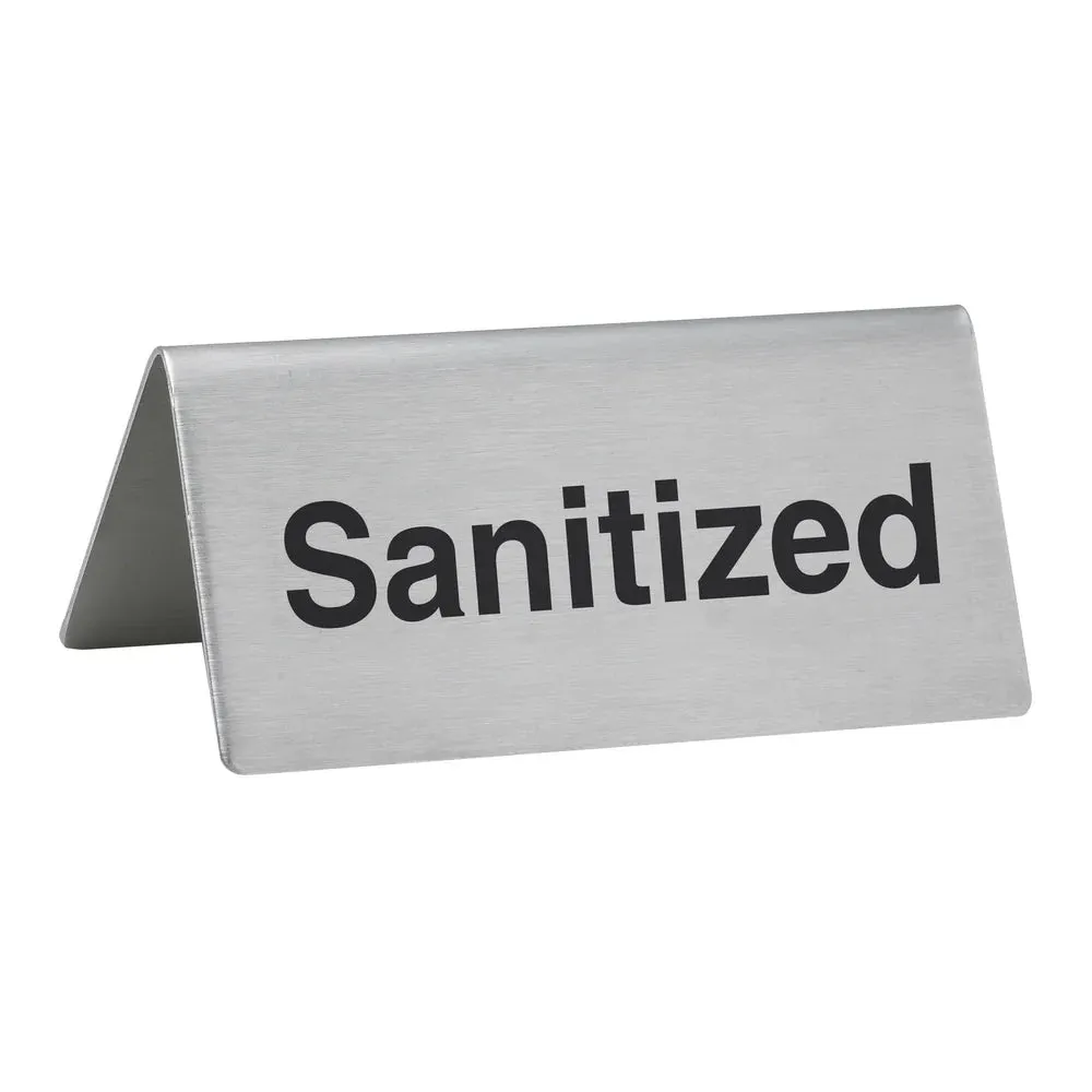 Winco SGN-106 Tent Sign, "Sanitized" , Stainless Steel