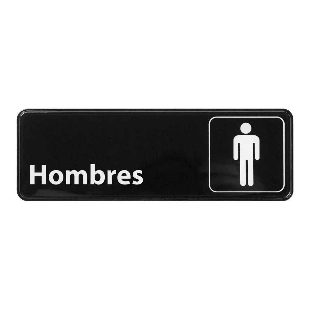 Winco SGN-368 Information Sign, Spanish, "Men", 3" x 9", Black